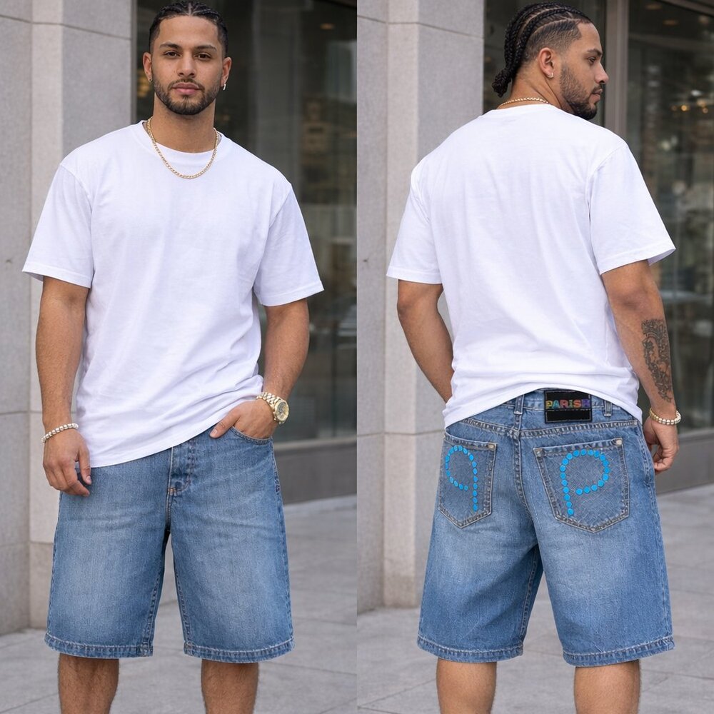 Parish Light Blue-Wash Cotton Denim Shorts 32 waist NWOT